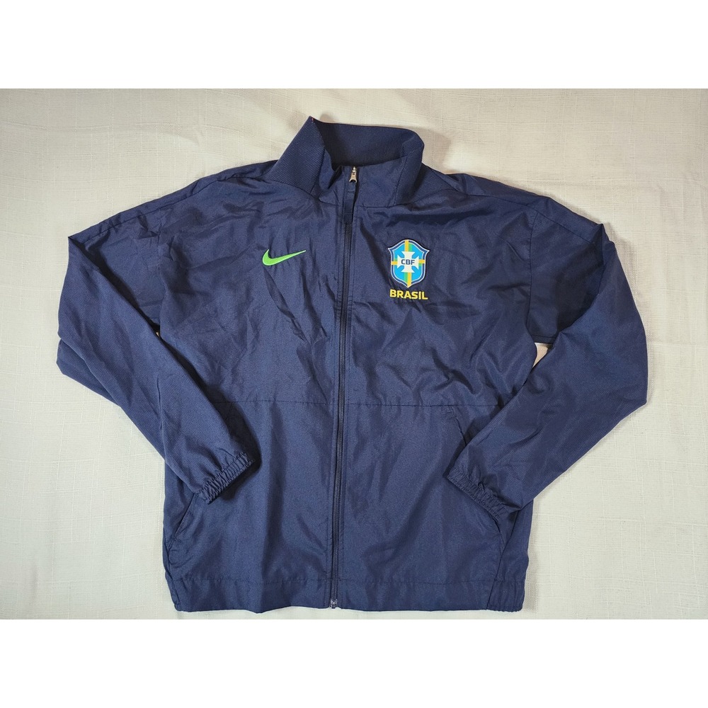 Nike Brazil CBF AWF All-Weather Windbreaker Jacket Navy Blue Green Mens Small